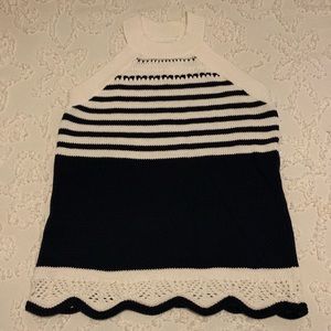 Navy and white scalloped edge sweater tank